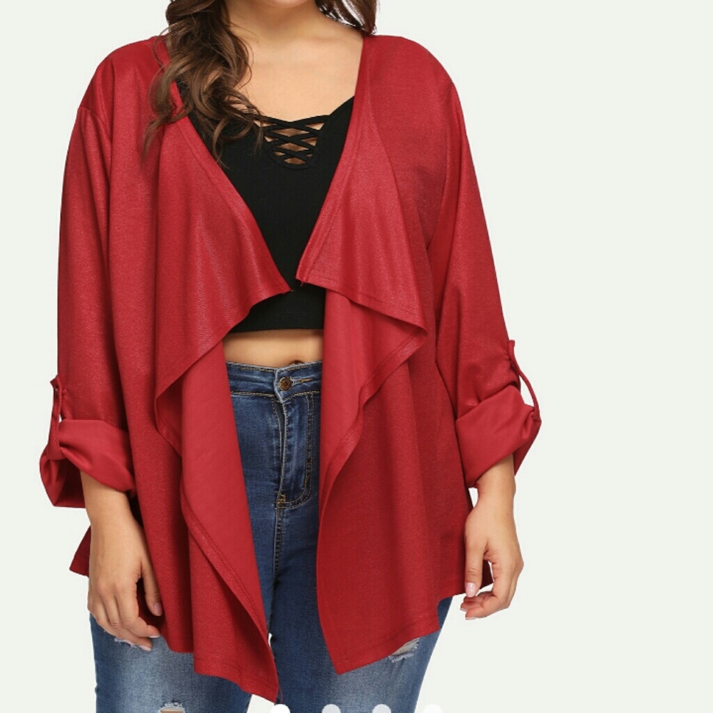 Red Draped Open-Front Blazer Jacket - Unknown Brand